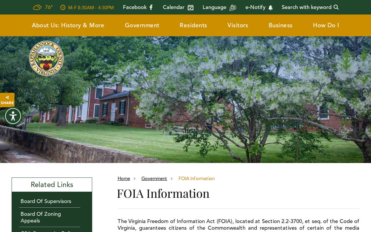 Rappahannock County criminal records and Virginia FOIA information