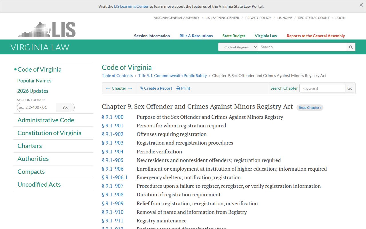 Virginia registry law for a lawful Rappahannock County sex offender check